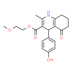 ChemSpider 2D Image | 2-Methoxyethyl 4-(4-hydroxyphenyl)-2-methyl-5-oxo-1,4,5,6,7,8-hexahydro-3-quinolinecarboxylate | C20H23NO5