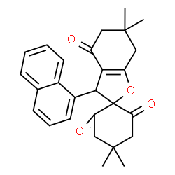 ChemSpider 2D Image | 4',4',6,6-Tetramethyl-3-(1-naphthyl)-3,5,6,7-tetrahydro-2'H,4H,6'H-spiro[1-benzofuran-2,1'-cyclohexane]-2',4,6'-trione | C27H28O4
