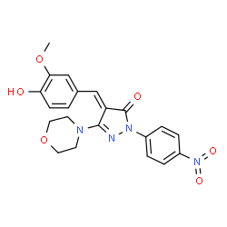 ChemSpider 2D Image | (4E)-4-(4-Hydroxy-3-methoxybenzylidene)-5-(4-morpholinyl)-2-(4-nitrophenyl)-2,4-dihydro-3H-pyrazol-3-one | C21H20N4O6