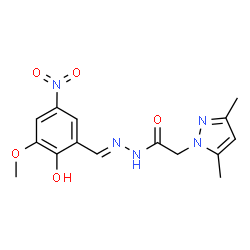 ChemSpider 2D Image | 2-(3,5-Dimethyl-1H-pyrazol-1-yl)-N'-[(E)-(2-hydroxy-3-methoxy-5-nitrophenyl)methylene]acetohydrazide | C15H17N5O5