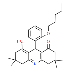 ChemSpider 2D Image | 8-Hydroxy-3,3,6,6-tetramethyl-9-[2-(pentyloxy)phenyl]-3,4,5,6,7,9-hexahydro-1(2H)-acridinone | C28H37NO3