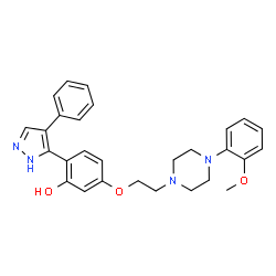 ChemSpider 2D Image | 5-{2-[4-(2-Methoxyphenyl)-1-piperazinyl]ethoxy}-2-(4-phenyl-1H-pyrazol-5-yl)phenol | C28H30N4O3