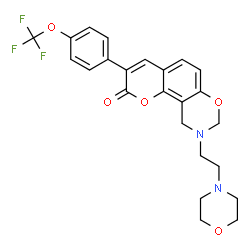 ChemSpider 2D Image | 9-[2-(4-Morpholinyl)ethyl]-3-[4-(trifluoromethoxy)phenyl]-9,10-dihydro-2H,8H-chromeno[8,7-e][1,3]oxazin-2-one | C24H23F3N2O5