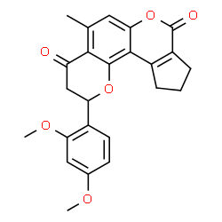 ChemSpider 2D Image | 2-(2,4-Dimethoxyphenyl)-5-methyl-10,11-dihydro-2H-cyclopenta[c]pyrano[2,3-f]chromene-4,8(3H,9H)-dione | C24H22O6