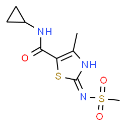 ChemSpider 2D Image | N-Cyclopropyl-4-methyl-2-[(methylsulfonyl)amino]-1,3-thiazole-5-carboxamide | C9H13N3O3S2