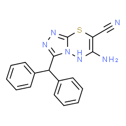 ChemSpider 2D Image | 6-Amino-3-(diphenylmethyl)-5H-[1,2,4]triazolo[3,4-b][1,3,4]thiadiazine-7-carbonitrile | C18H14N6S