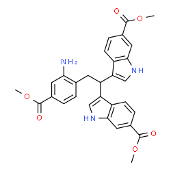 ChemSpider 2D Image | Dimethyl 3,3'-{2-[2-amino-4-(methoxycarbonyl)phenyl]-1,1-ethanediyl}bis(1H-indole-6-carboxylate) | C30H27N3O6