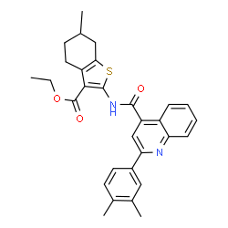 ChemSpider 2D Image | Ethyl 2-({[2-(3,4-dimethylphenyl)-4-quinolinyl]carbonyl}amino)-6-methyl-4,5,6,7-tetrahydro-1-benzothiophene-3-carboxylate | C30H30N2O3S