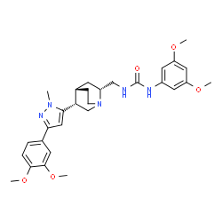 ChemSpider 2D Image | 1-(3,5-Dimethoxyphenyl)-3-({(2R,4S,5R)-5-[3-(3,4-dimethoxyphenyl)-1-methyl-1H-pyrazol-5-yl]-1-azabicyclo[2.2.2]oct-2-yl}methyl)urea | C29H37N5O5