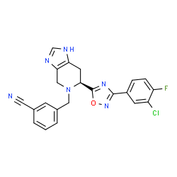 ChemSpider 2D Image | 3-({(6S)-6-[3-(3-Chloro-4-fluorophenyl)-1,2,4-oxadiazol-5-yl]-1,4,6,7-tetrahydro-5H-imidazo[4,5-c]pyridin-5-yl}methyl)benzonitrile | C22H16ClFN6O
