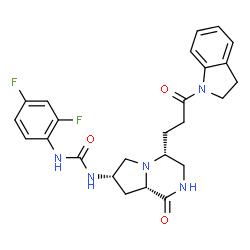 ChemSpider 2D Image | 1-(2,4-Difluorophenyl)-3-{(4R,7S,8aS)-4-[3-(2,3-dihydro-1H-indol-1-yl)-3-oxopropyl]-1-oxooctahydropyrrolo[1,2-a]pyrazin-7-yl}urea | C25H27F2N5O3