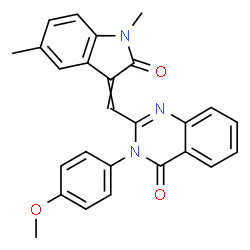 ChemSpider 2D Image | 2-[(1,5-Dimethyl-2-oxo-1,2-dihydro-3H-indol-3-ylidene)methyl]-3-(4-methoxyphenyl)-4(3H)-quinazolinone | C26H21N3O3