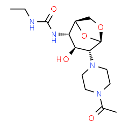 ChemSpider 2D Image | 1-[(1S,2S,3S,4R,5R)-4-(4-Acetyl-1-piperazinyl)-3-hydroxy-6,8-dioxabicyclo[3.2.1]oct-2-yl]-3-ethylurea | C15H26N4O5