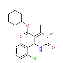 ChemSpider 2D Image | 3-Methylcyclohexyl 4-(2-chlorophenyl)-1,6-dimethyl-2-oxo-1,2,3,4-tetrahydro-5-pyrimidinecarboxylate | C20H25ClN2O3