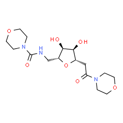 ChemSpider 2D Image | N-({(2R,3S,4R,5S)-3,4-Dihydroxy-5-[2-(4-morpholinyl)-2-oxoethyl]tetrahydro-2-furanyl}methyl)-4-morpholinecarboxamide | C16H27N3O7