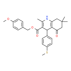 ChemSpider 2D Image | 4-Methoxybenzyl 2,7,7-trimethyl-4-[4-(methylsulfanyl)phenyl]-5-oxo-1,4,5,6,7,8-hexahydro-3-quinolinecarboxylate | C28H31NO4S