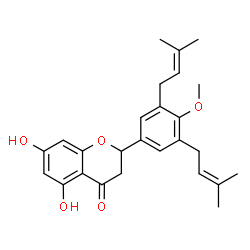 ChemSpider 2D Image | 5,7-Dihydroxy-2-[4-methoxy-3,5-bis(3-methyl-2-buten-1-yl)phenyl]-2,3-dihydro-4H-chromen-4-one | C26H30O5