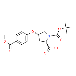 ChemSpider 2D Image | (4S)-4-[4-(Methoxycarbonyl)phenoxy]-1-{[(2-methyl-2-propanyl)oxy]carbonyl}-L-proline | C18H23NO7