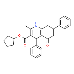 ChemSpider 2D Image | Cyclopentyl 2-methyl-5-oxo-4,7-diphenyl-1,4,5,6,7,8-hexahydro-3-quinolinecarboxylate | C28H29NO3