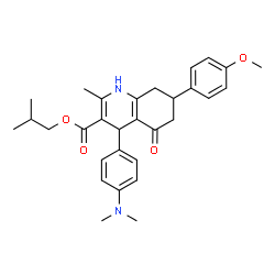 ChemSpider 2D Image | Isobutyl 4-[4-(dimethylamino)phenyl]-7-(4-methoxyphenyl)-2-methyl-5-oxo-1,4,5,6,7,8-hexahydro-3-quinolinecarboxylate | C30H36N2O4