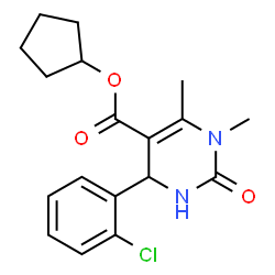 ChemSpider 2D Image | Cyclopentyl 4-(2-chlorophenyl)-1,6-dimethyl-2-oxo-1,2,3,4-tetrahydro-5-pyrimidinecarboxylate | C18H21ClN2O3