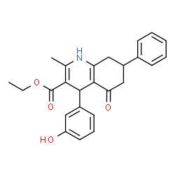 ChemSpider 2D Image | Ethyl 4-(3-hydroxyphenyl)-2-methyl-5-oxo-7-phenyl-1,4,5,6,7,8-hexahydro-3-quinolinecarboxylate | C25H25NO4