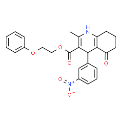 ChemSpider 2D Image | 2-Phenoxyethyl 2-methyl-4-(3-nitrophenyl)-5-oxo-1,4,5,6,7,8-hexahydro-3-quinolinecarboxylate | C25H24N2O6