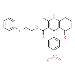 ChemSpider 2D Image | 2-Phenoxyethyl 2-methyl-4-(4-nitrophenyl)-5-oxo-1,4,5,6,7,8-hexahydro-3-quinolinecarboxylate | C25H24N2O6