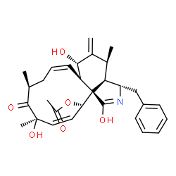 ChemSpider 2D Image | (3S,3aR,4S,6S,6aR,7Z,10S,12R,13Z,15R,15aR)-3-Benzyl-6,12-dihydroxy-4,10,12-trimethyl-5-methylene-1,11-dioxo-2,3,3a,4,5,6,6a,9,10,11,12,15-dodecahydro-1H-cycloundeca[d]isoindol-15-yl acetate | C30H37NO6