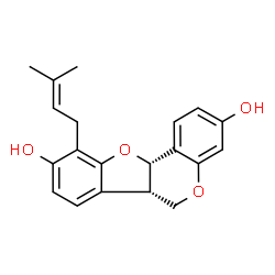 ChemSpider 2D Image | (6aS,11aS)-10-(3-Methyl-2-buten-1-yl)-6a,11a-dihydro-6H-[1]benzofuro[3,2-c]chromene-3,9-diol | C20H20O4