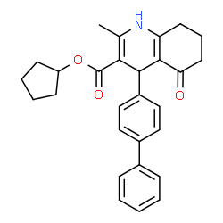 ChemSpider 2D Image | Cyclopentyl 4-(4-biphenylyl)-2-methyl-5-oxo-1,4,5,6,7,8-hexahydro-3-quinolinecarboxylate | C28H29NO3