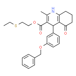 ChemSpider 2D Image | 2-(Ethylsulfanyl)ethyl 4-[3-(benzyloxy)phenyl]-2-methyl-5-oxo-1,4,5,6,7,8-hexahydro-3-quinolinecarboxylate | C28H31NO4S