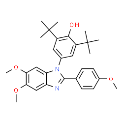 ChemSpider 2D Image | 2,6-di-tert-butyl-4-[5,6-dimethoxy-2-(4-methoxyphenyl)-1H-benzimidazol-1-yl]phenol | C30H36N2O4
