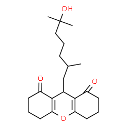 ChemSpider 2D Image | 9-(6-Hydroxy-2,6-dimethyl-heptyl)-3,4,5,6,7,9-hexahydro-2H-xanthene-1,8-dione | C22H32O4
