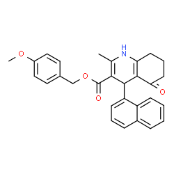 ChemSpider 2D Image | 4-Methoxybenzyl 2-methyl-4-(1-naphthyl)-5-oxo-1,4,5,6,7,8-hexahydro-3-quinolinecarboxylate | C29H27NO4