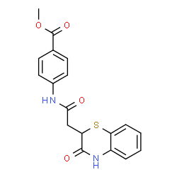 ChemSpider 2D Image | Methyl 4-{[(3-oxo-3,4-dihydro-2H-1,4-benzothiazin-2-yl)acetyl]amino}benzoate | C18H16N2O4S