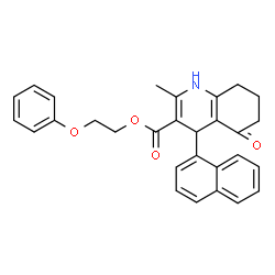 ChemSpider 2D Image | 2-Phenoxyethyl 2-methyl-4-(1-naphthyl)-5-oxo-1,4,5,6,7,8-hexahydro-3-quinolinecarboxylate | C29H27NO4