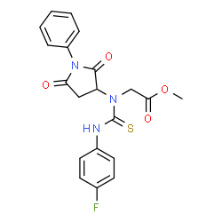 ChemSpider 2D Image | Methyl N-(2,5-dioxo-1-phenyl-3-pyrrolidinyl)-N-[(4-fluorophenyl)carbamothioyl]glycinate | C20H18FN3O4S