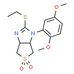 ChemSpider 2D Image | 1-(2,5-Dimethoxyphenyl)-2-(ethylsulfanyl)-3a,4,6,6a-tetrahydro-1H-thieno[3,4-d]imidazole 5,5-dioxide | C15H20N2O4S2