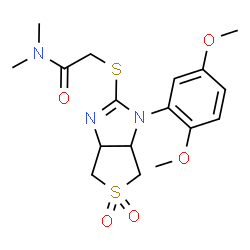 ChemSpider 2D Image | 2-{[1-(2,5-Dimethoxyphenyl)-5,5-dioxido-3a,4,6,6a-tetrahydro-1H-thieno[3,4-d]imidazol-2-yl]sulfanyl}-N,N-dimethylacetamide | C17H23N3O5S2