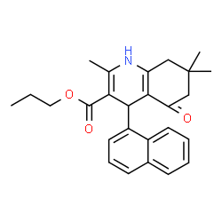 ChemSpider 2D Image | Propyl 2,7,7-trimethyl-4-(1-naphthyl)-5-oxo-1,4,5,6,7,8-hexahydro-3-quinolinecarboxylate | C26H29NO3