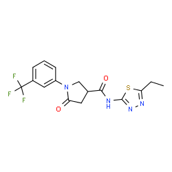 ChemSpider 2D Image | N-(5-Ethyl-1,3,4-thiadiazol-2-yl)-5-oxo-1-[3-(trifluoromethyl)phenyl]-3-pyrrolidinecarboxamide | C16H15F3N4O2S
