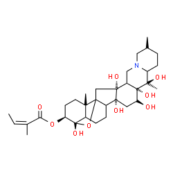 ChemSpider 2D Image | (3beta,4beta,5xi,8xi,9xi,10alpha,12beta,13xi,14beta,16alpha,17beta,20beta,22xi,25alpha)-4,12,14,16,17,20-Hexahydroxy-4,9-epoxycevan-3-yl (2Z)-2-methyl-2-butenoate | C32H49NO9