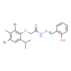 ChemSpider 2D Image | 2-(2,4-Dibromo-6-isopropyl-3-methylphenoxy)-N'-[(E)-(2-hydroxyphenyl)methylene]acetohydrazide | C19H20Br2N2O3