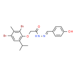 ChemSpider 2D Image | 2-(2,4-Dibromo-6-isopropyl-3-methylphenoxy)-N'-[(E)-(4-hydroxyphenyl)methylene]acetohydrazide | C19H20Br2N2O3