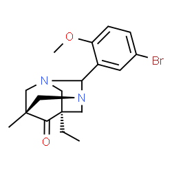 ChemSpider 2D Image | (5s,7s)-2-(5-Bromo-2-methoxyphenyl)-5-ethyl-7-methyl-1,3-diazatricyclo[3.3.1.1~3,7~]decan-6-one | C18H23BrN2O2