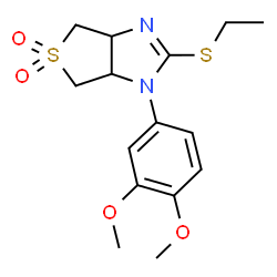 ChemSpider 2D Image | 1-(3,4-Dimethoxyphenyl)-2-(ethylsulfanyl)-3a,4,6,6a-tetrahydro-1H-thieno[3,4-d]imidazole 5,5-dioxide | C15H20N2O4S2