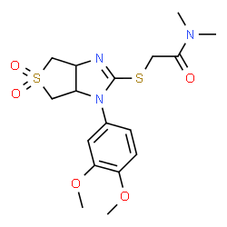 ChemSpider 2D Image | 2-{[1-(3,4-Dimethoxyphenyl)-5,5-dioxido-3a,4,6,6a-tetrahydro-1H-thieno[3,4-d]imidazol-2-yl]sulfanyl}-N,N-dimethylacetamide | C17H23N3O5S2