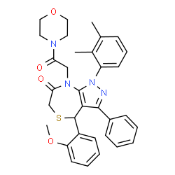 ChemSpider 2D Image | 1-(2,3-Dimethylphenyl)-4-(2-methoxyphenyl)-8-[2-(4-morpholinyl)-2-oxoethyl]-3-phenyl-4,8-dihydro-1H-pyrazolo[3,4-e][1,4]thiazepin-7(6H)-one | C33H34N4O4S