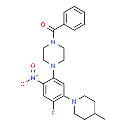 ChemSpider 2D Image | {4-[4-Fluoro-5-(4-methyl-1-piperidinyl)-2-nitrophenyl]-1-piperazinyl}(phenyl)methanone | C23H27FN4O3